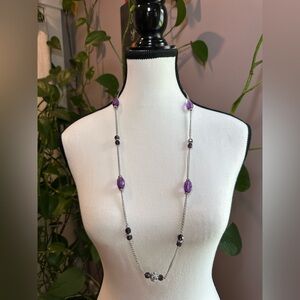 Chaps Silver and Purple Beaded Necklace